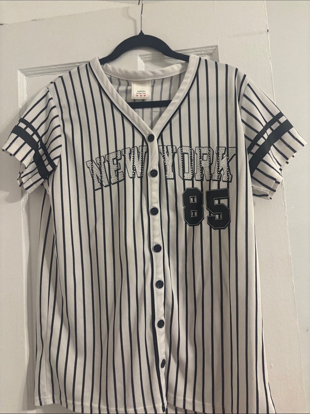 New York Pinstripe Baseball Jersey - White & Black